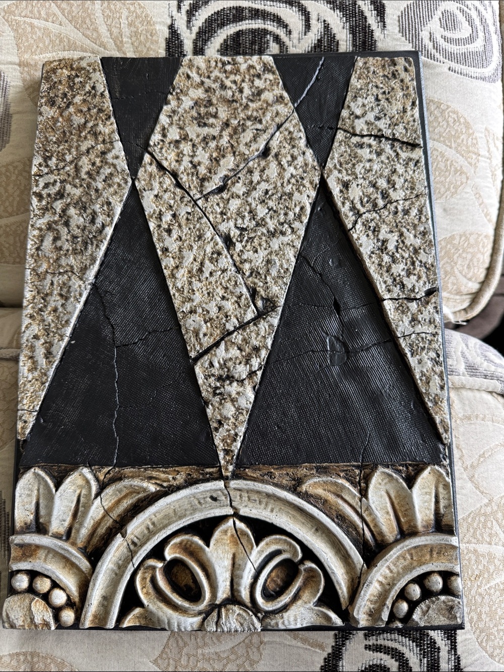 Handcrafted Textured Wall Panel in Black and Cream